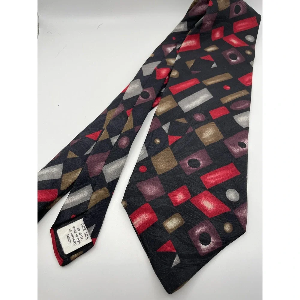Hanover St Tie Works Ltd Mens Silk Tie Geometric Abstract Red Silver Black USA